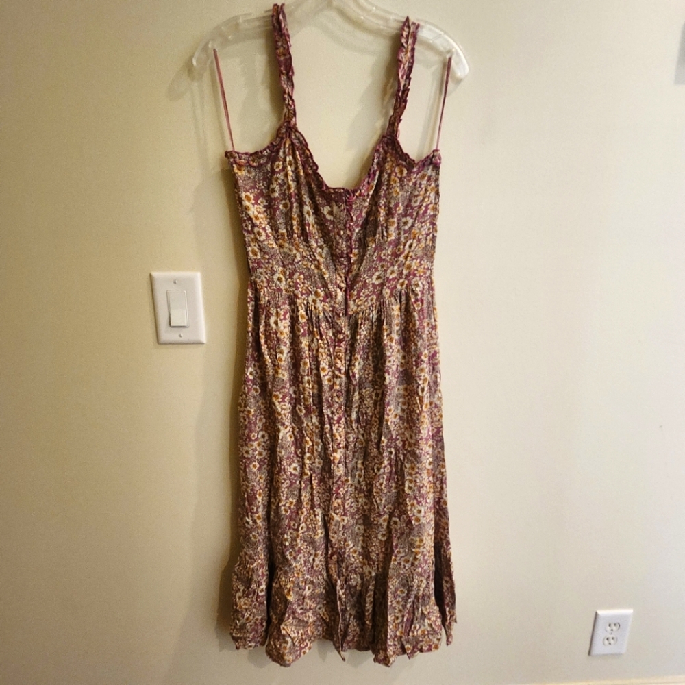 Pink/Yellow Floral Midi Button Up Dress